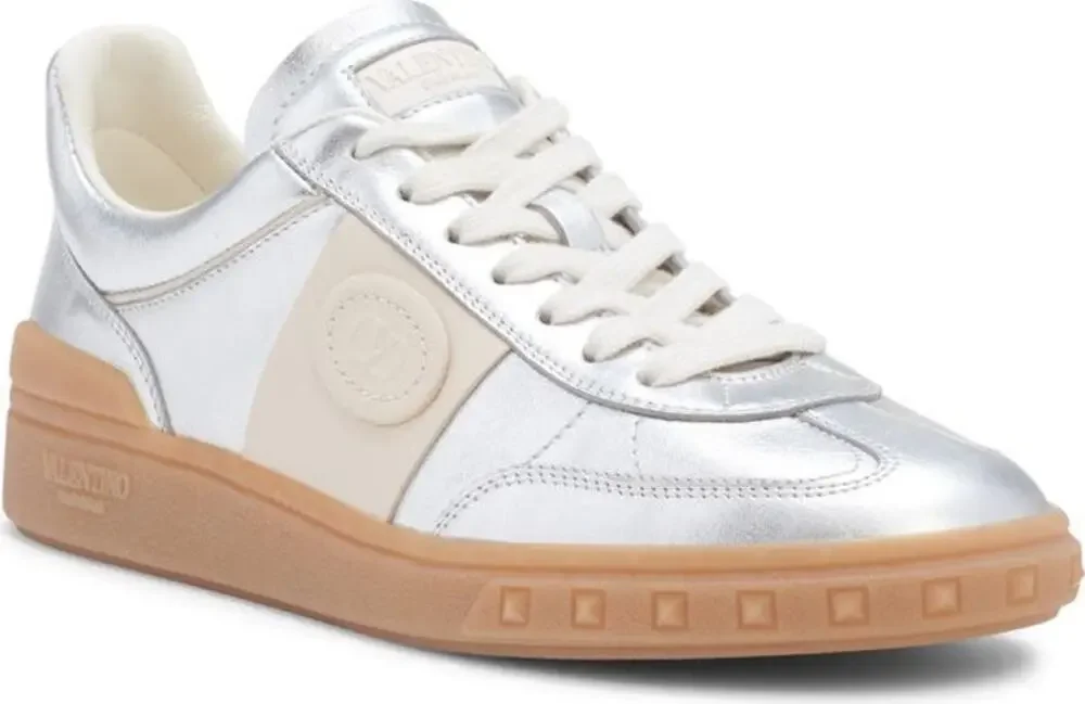 Valentino Garavani Upvillage Metallic Silver Low Top Sneakers 10.5